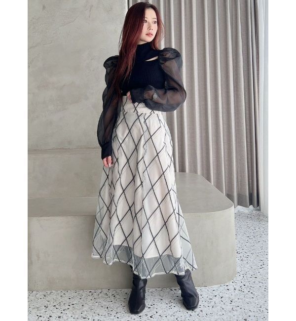 MERCURYDUO「モールチェックミモレ丈スカート」|スカート|