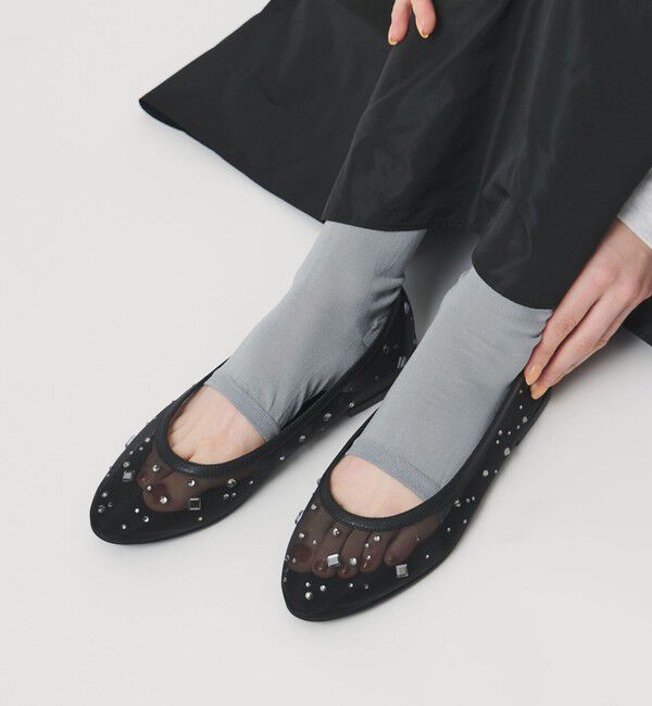 UNITED ARROWS「チュール ビジュー バレエシューズ」|バレエシューズ|BLACK