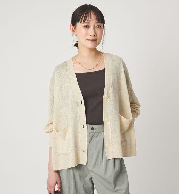 UNITED ARROWS green label relaxing「フレンチリネン Vネック カーディガン ウォッシャブル」|カーディガン|NATURAL