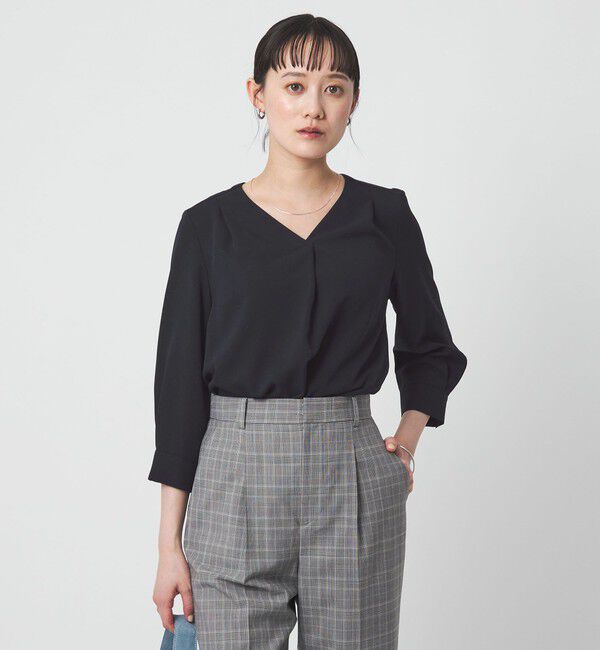 UNITED ARROWS green label relaxing「Vネック 7分袖 ブラウス マシンウォッシャブル」|シャツ・ブラウス|NAVY