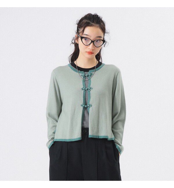 BEAMSBOY「12ゲージ チャイナ トリム カーディガン」|ニット・セーター|SLATE_BLUE