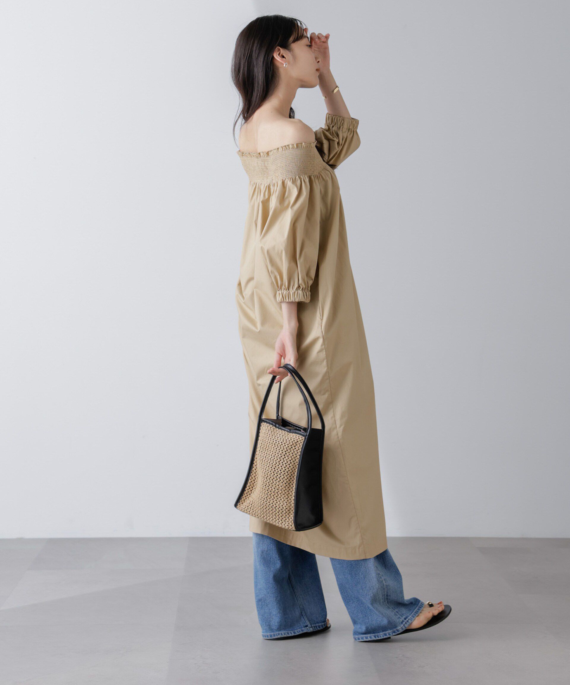 nano･universe「2wayシャーリングオフショルダーワンピース」|ワンピース|