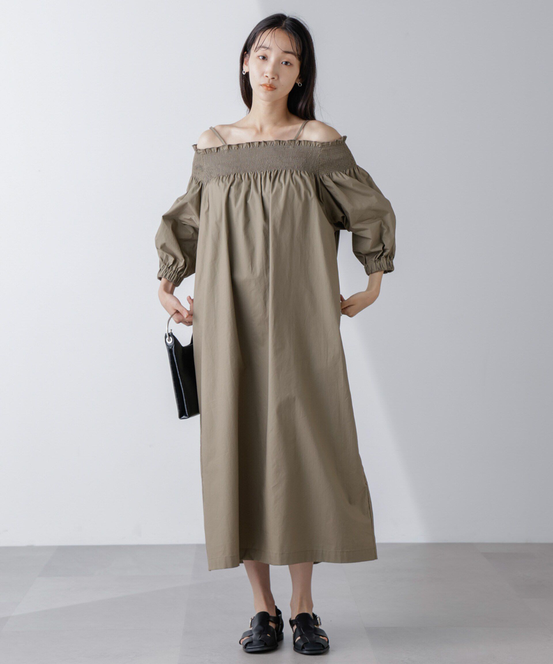 nano･universe「2wayシャーリングオフショルダーワンピース」|ワンピース|