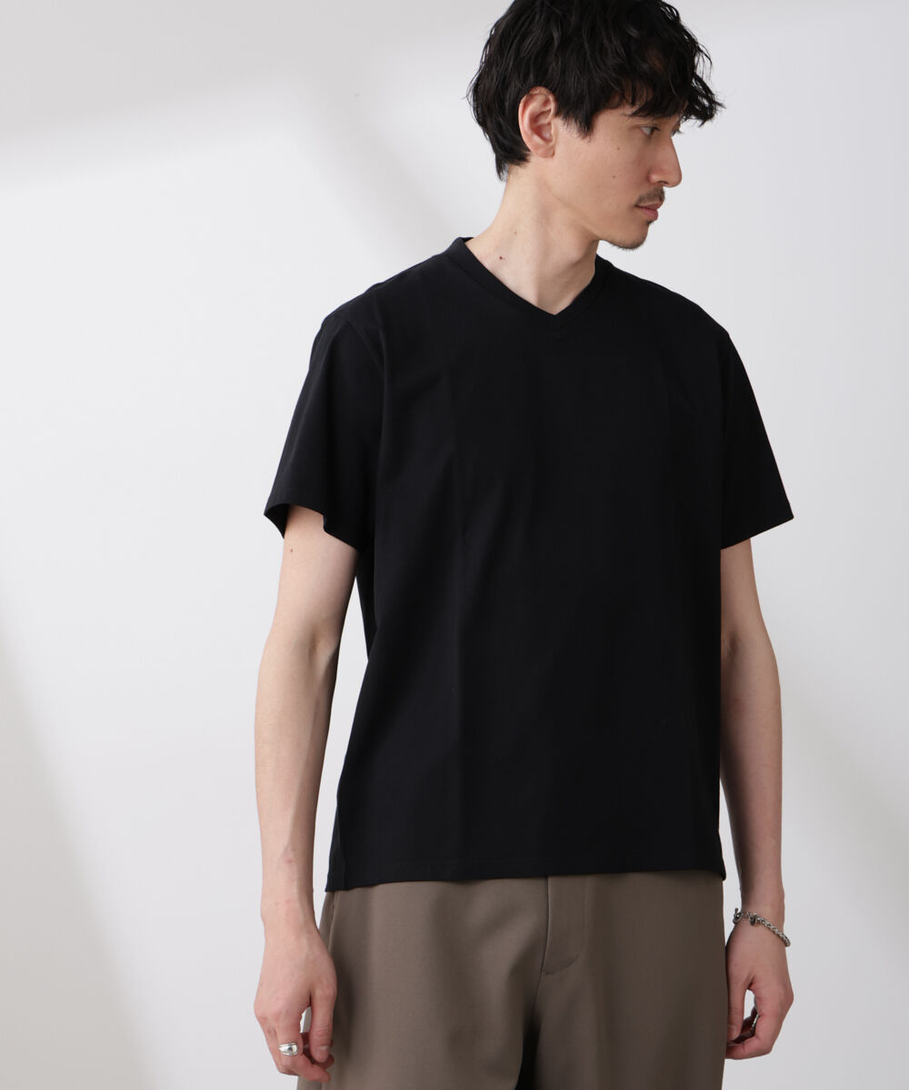 nano･universe「WEB限定/ジャケT(R) Vネック 半袖」|Tシャツ・カットソー|ブラック