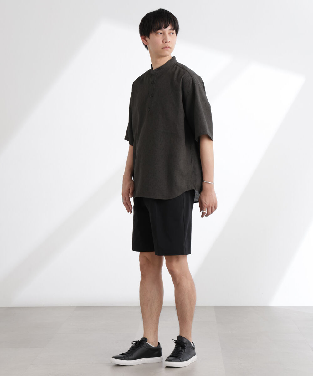 nano･universe「テックリネンバンドカラープルオーバーシャツ 半袖」|シャツ・ブラウス|