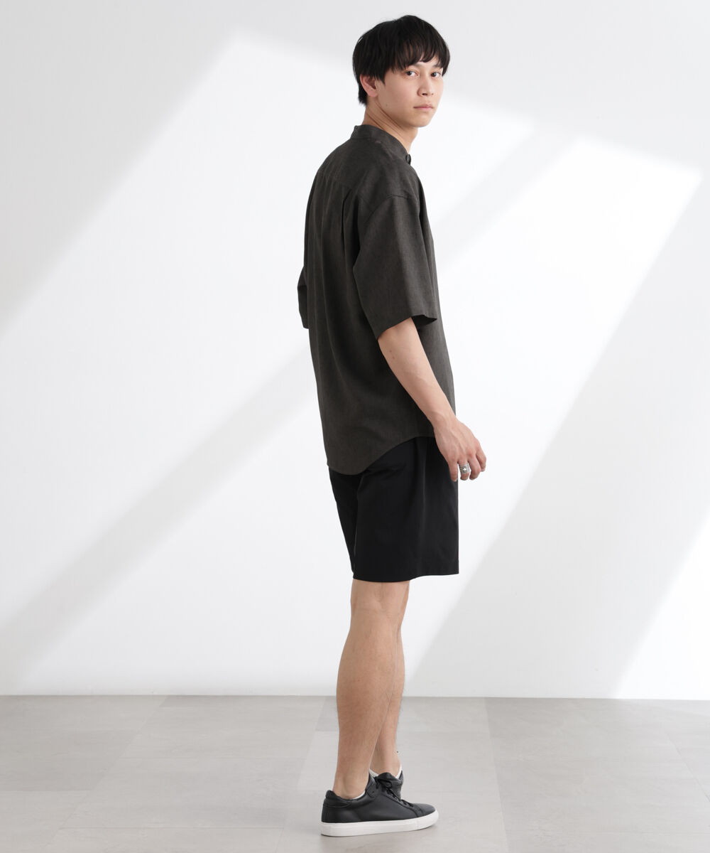 nano･universe「テックリネンバンドカラープルオーバーシャツ 半袖」|シャツ・ブラウス|