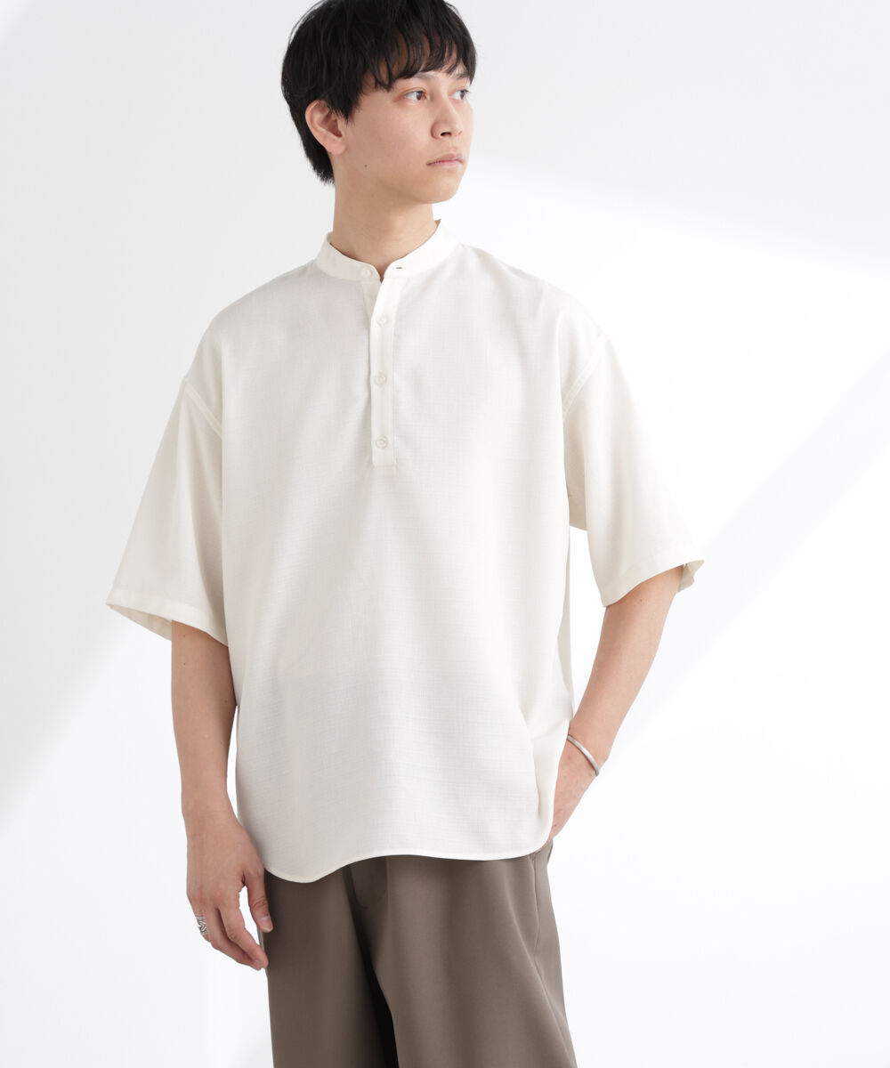 nano･universe「テックリネンバンドカラープルオーバーシャツ 半袖」|シャツ・ブラウス|