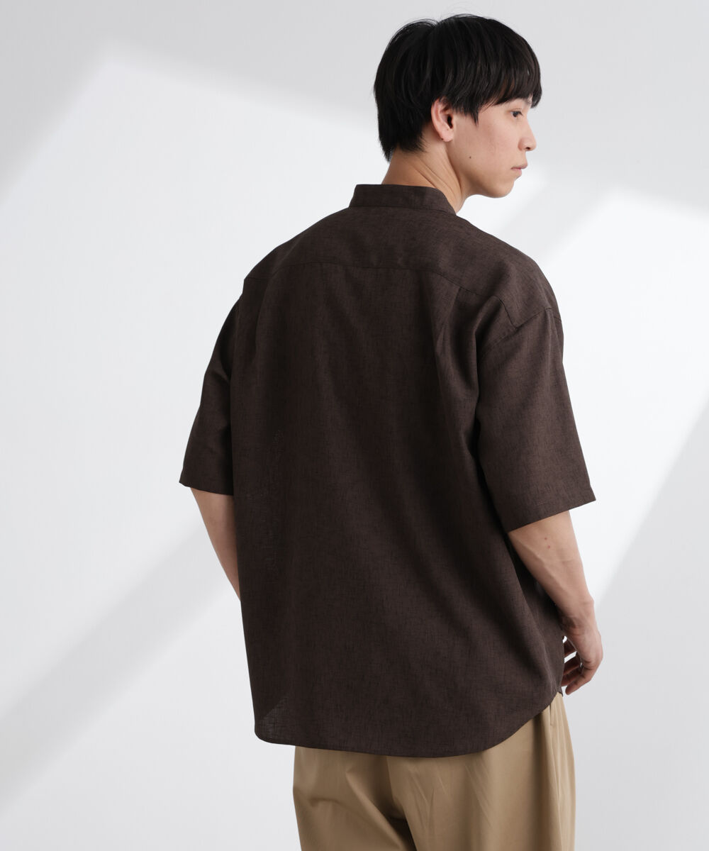 nano･universe「テックリネンバンドカラープルオーバーシャツ 半袖」|シャツ・ブラウス|