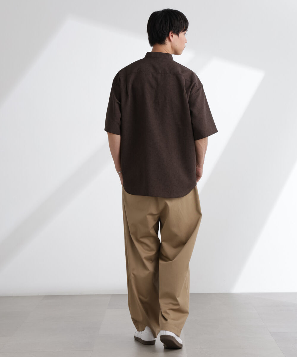 nano･universe「テックリネンバンドカラープルオーバーシャツ 半袖」|シャツ・ブラウス|