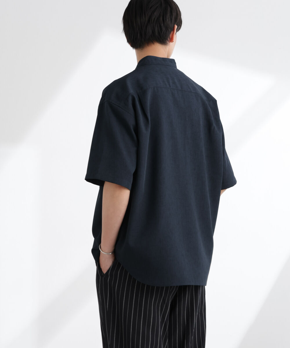 nano･universe「テックリネンバンドカラープルオーバーシャツ 半袖」|シャツ・ブラウス|