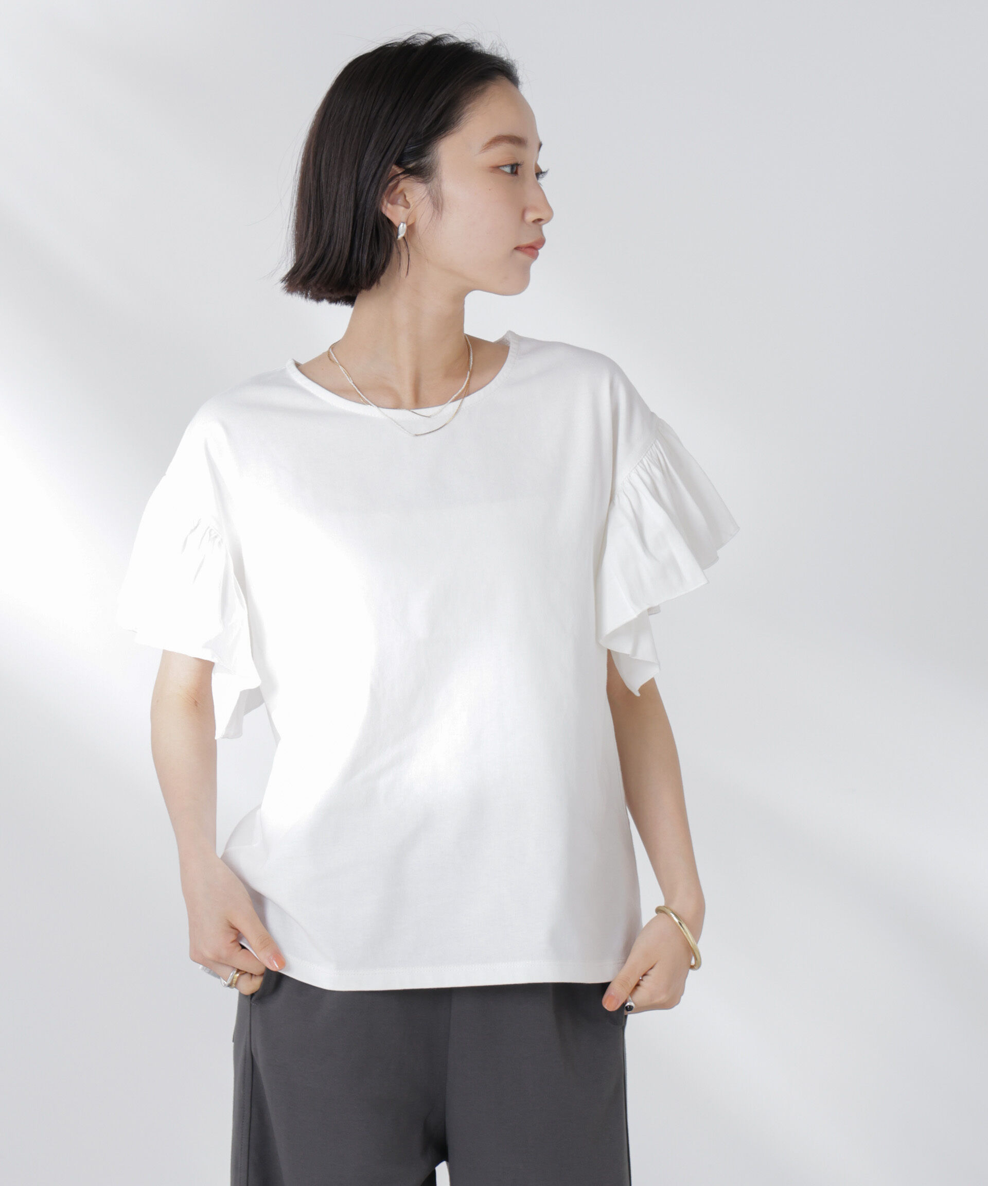 nano･universe「STORATECH 機能素材フレアデザインスリーブトップス」|Tシャツ・カットソー|