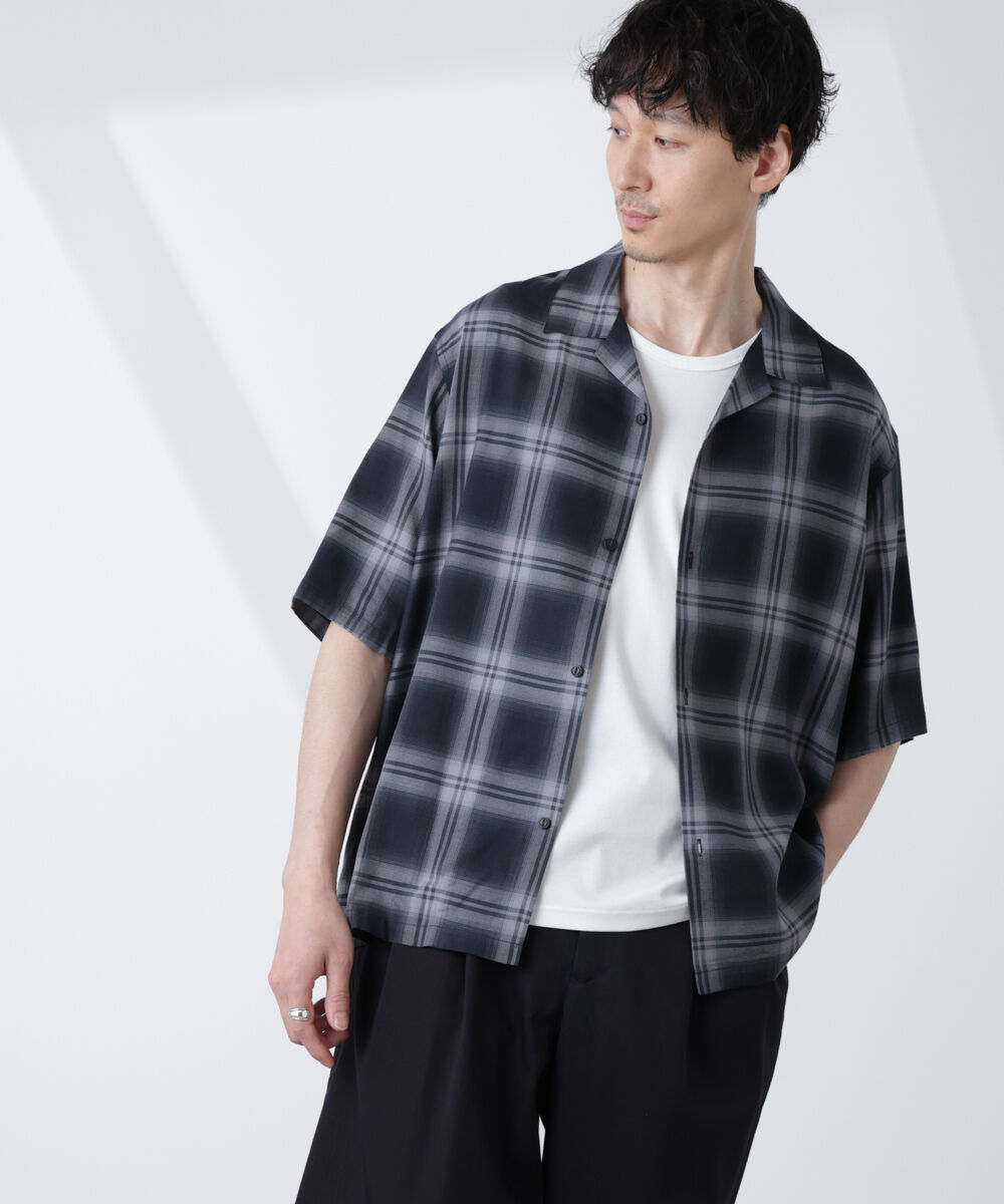 nano･universe「オリジナルパターンオンブレーシャツ 半袖」|シャツ・ブラウス|チャコール3
