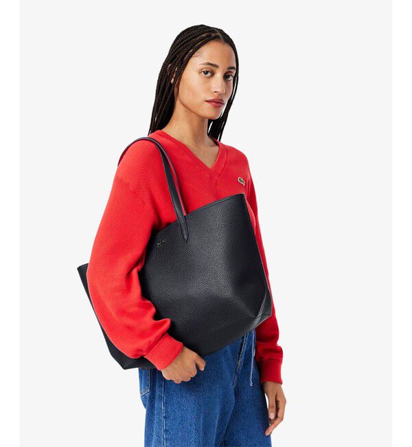 LACOSTE「アンナ ジップトートバッグ」|トートバッグ|ブラック&times;レッド