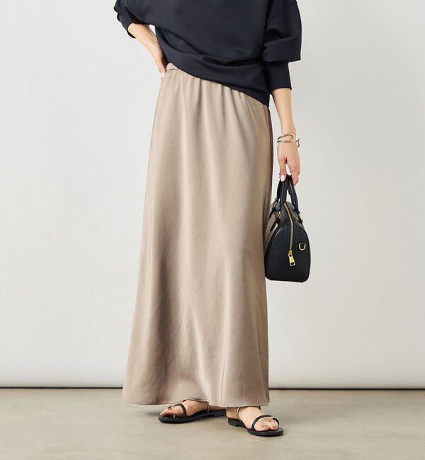 NOLLEY'S sophi「ウォッシャブルダブルサテンナロースカート」|フレア|カーキ