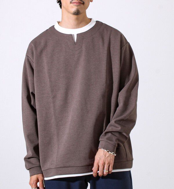 GLOSTER「【全方向杢ダンボール】フェイクキーネックロングスリーブ」|Tシャツ・カットソー|ブラウン