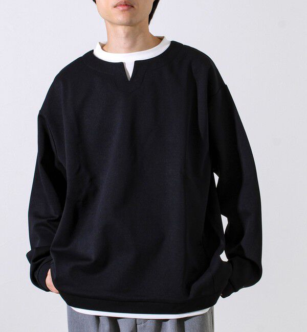 GLOSTER「【全方向杢ダンボール】フェイクキーネックロングスリーブ」|Tシャツ・カットソー|ブラック