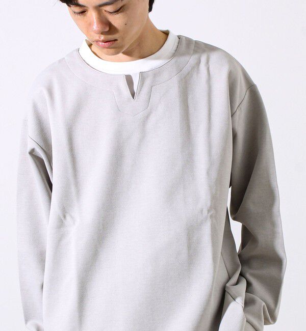 GLOSTER「【全方向杢ダンボール】フェイクキーネックロングスリーブ」|Tシャツ・カットソー|ライトグレー