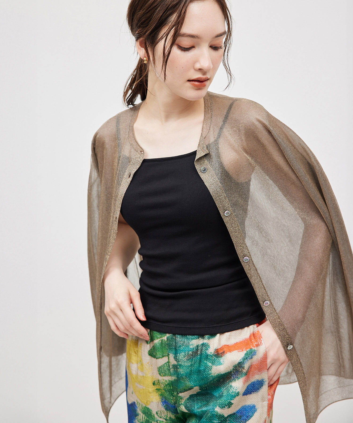 ROPE「コットンシルク丸胴テレコカップ付きキャミソール」|キャミソール|ブラック(01)