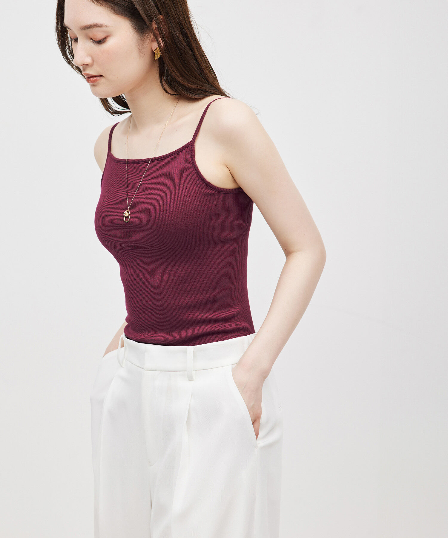 ROPE「コットンシルク丸胴テレコカップ付きキャミソール」|キャミソール|ワイン(66)