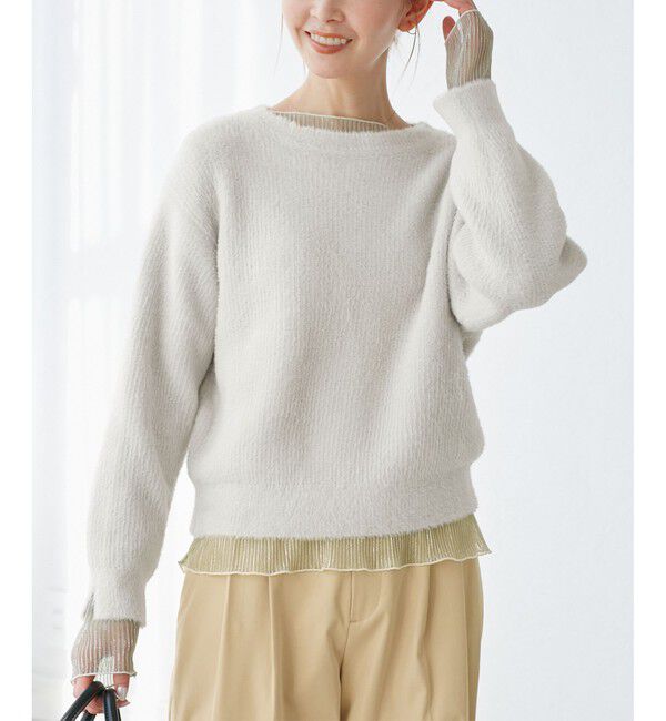 Rope&rsquo;Picnic「fluffy knitフラッフィーニット/ふわふわMIXフェザーニットプルオーバー/洗濯機OK」|ニット・セーター|ライトグレー(08)