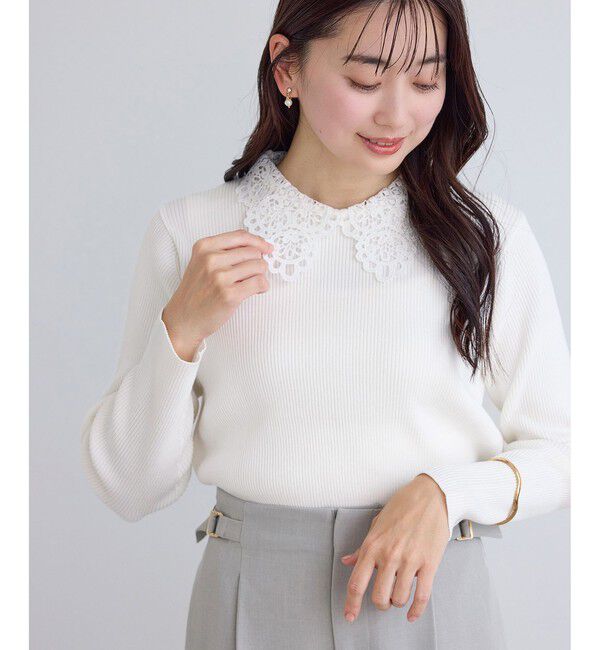 Rope&rsquo;Picnic「レースカラーニット」|ニット・セーター|オフホワイト(15)