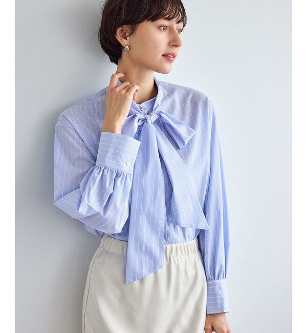 Rope&rsquo;Picnic「ボウタイリボンシャツ/花粉ガード・防シワ」|シャツ・ブラウス|サックス(48)
