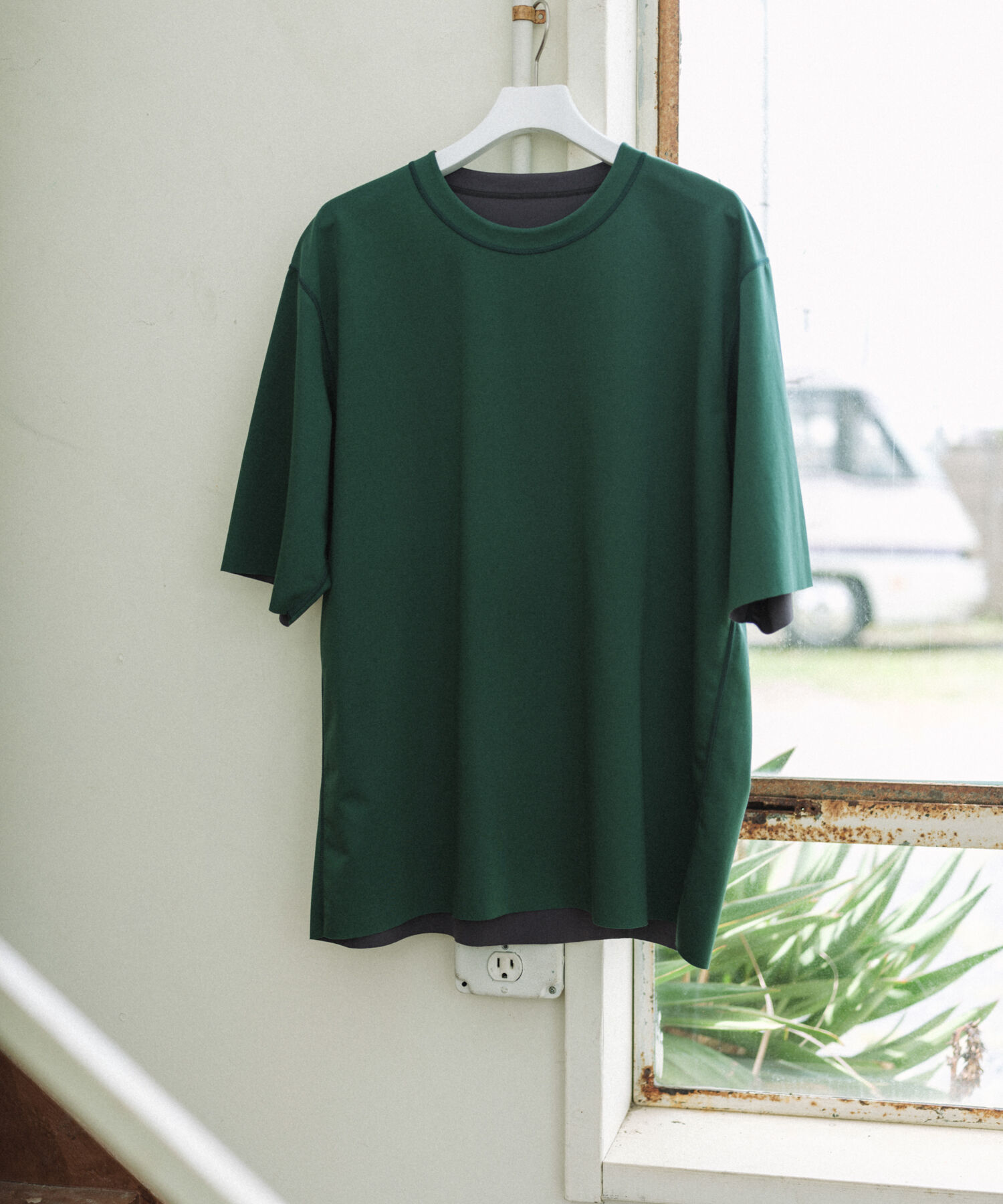 ADAM ET ROPE'「《定番》ハイゲージ シャンブレー リバーシブル Tシャツ」|Tシャツ・カットソー|グリーン(30)