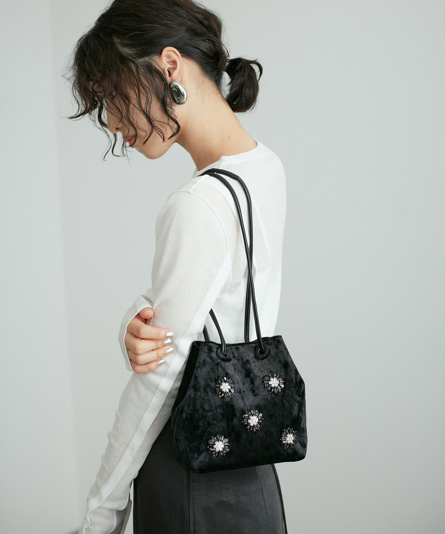 ADAM ET ROPE'「【サステナブル】ビジュー2WAY巾着バッグ」|ショルダー・メッセンジャー|