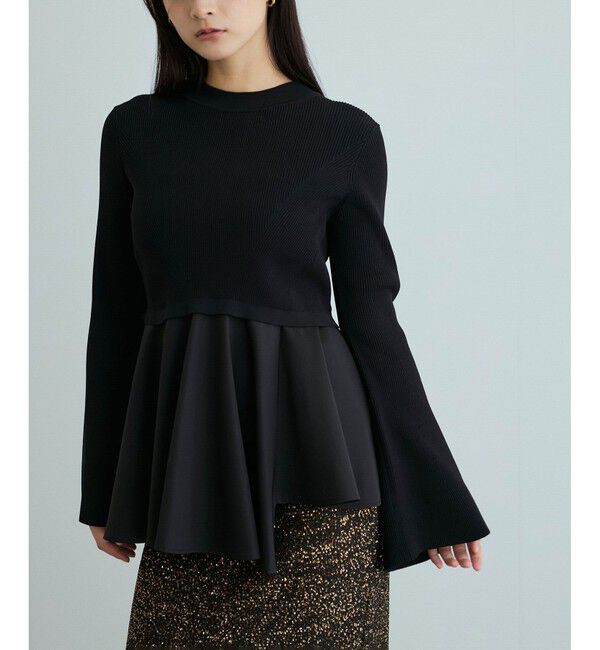 ADAM ET ROPE'「【サステナブル】・【オケージョン】・【洗える】ペプラムコンビニットプルオーバー」|ニット・セーター|クロメイン