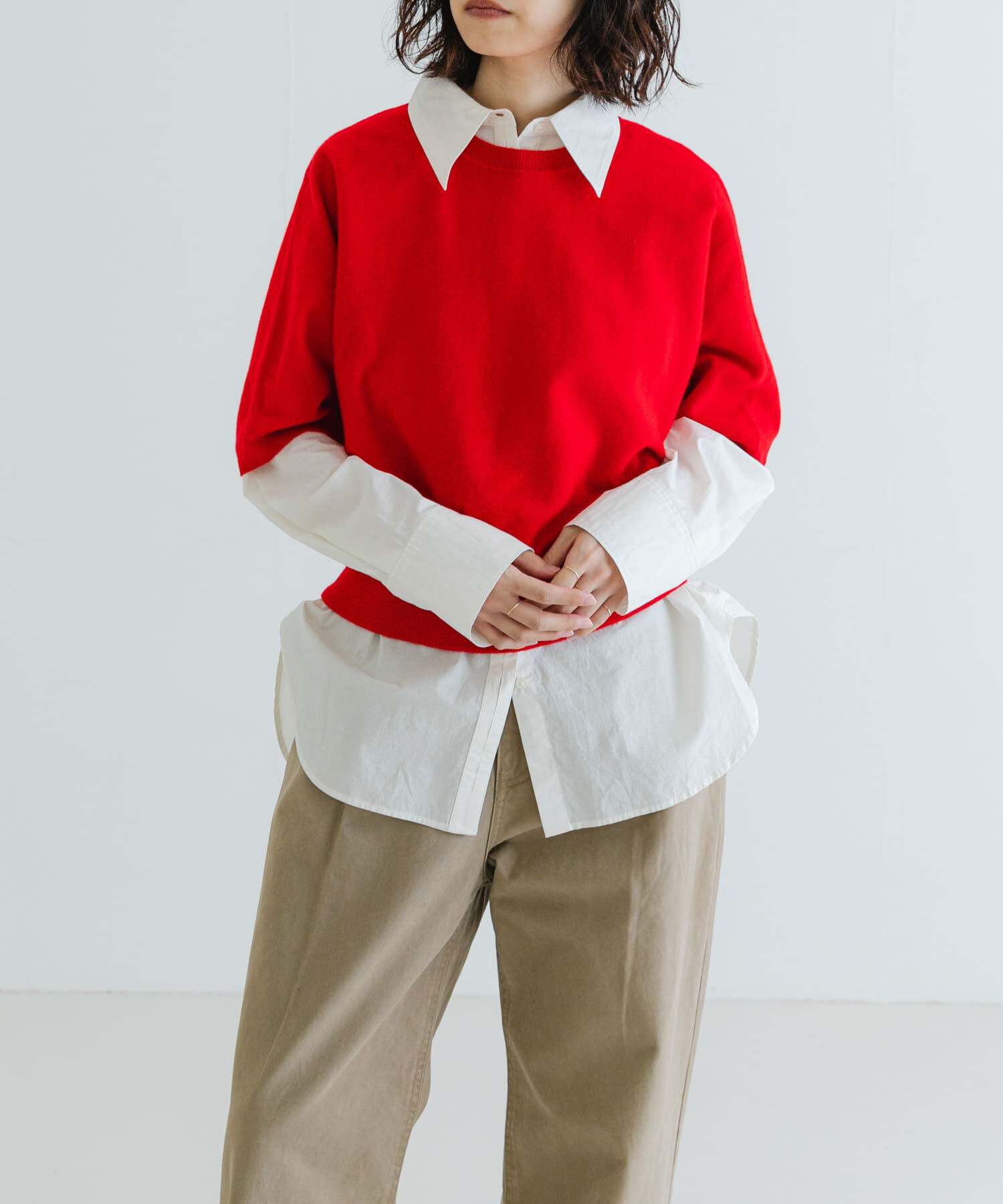 URBAN RESEARCH「ウールハーフスリーブドルマンニット」|ニット・セーター|レッド