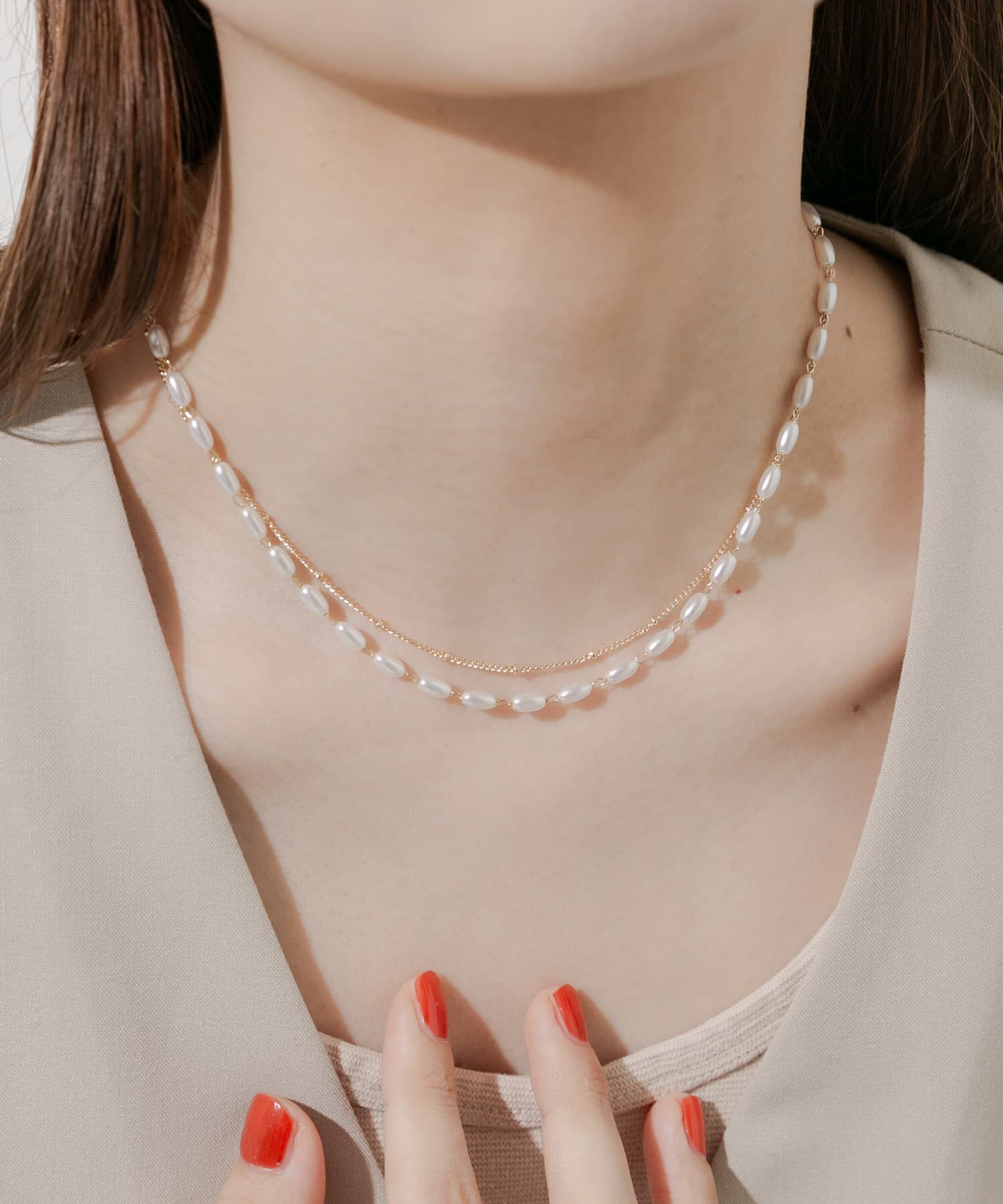 SMELLY「オーバルパール２セットネックレス」|ネックレス|