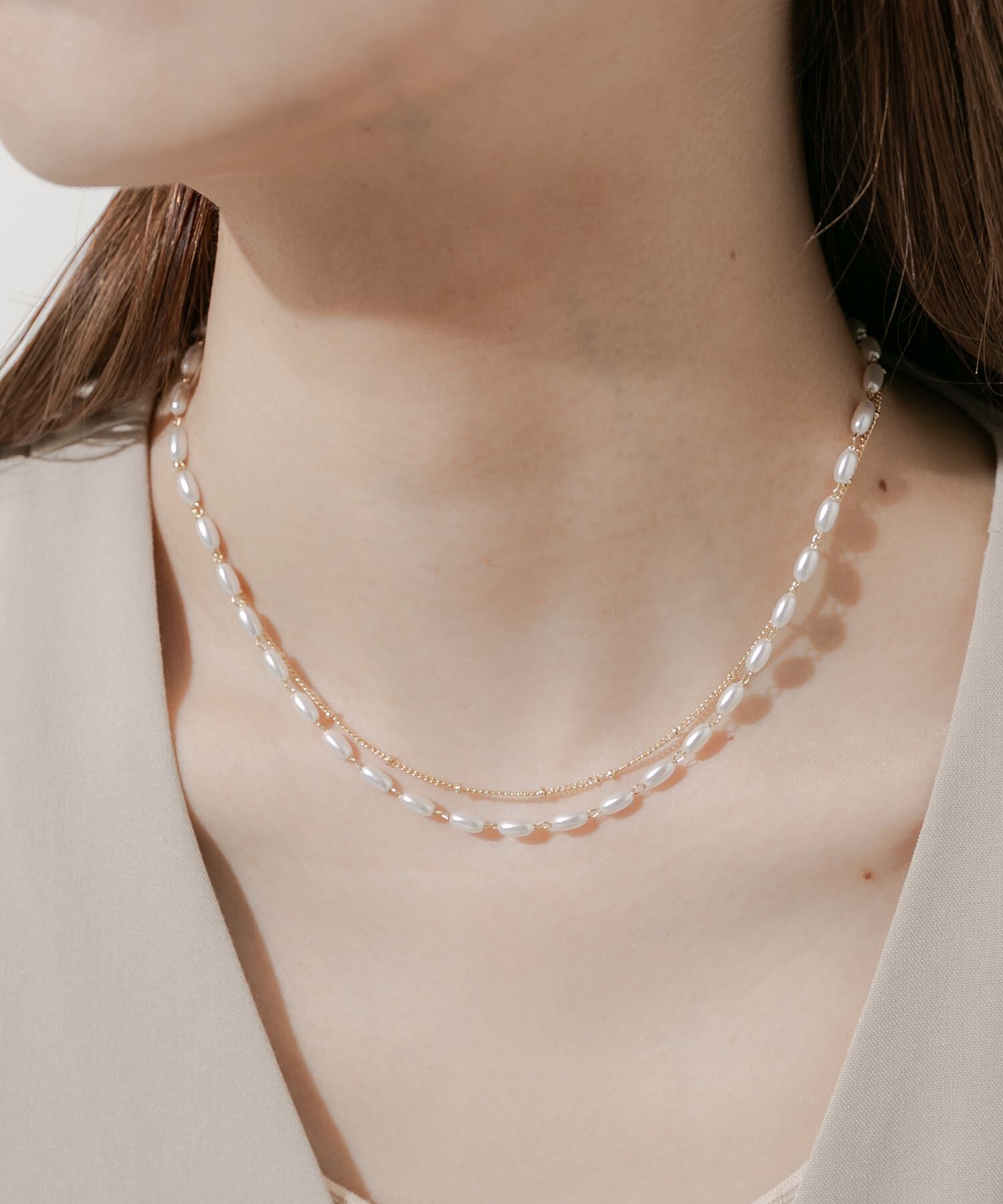 SMELLY「オーバルパール２セットネックレス」|ネックレス|