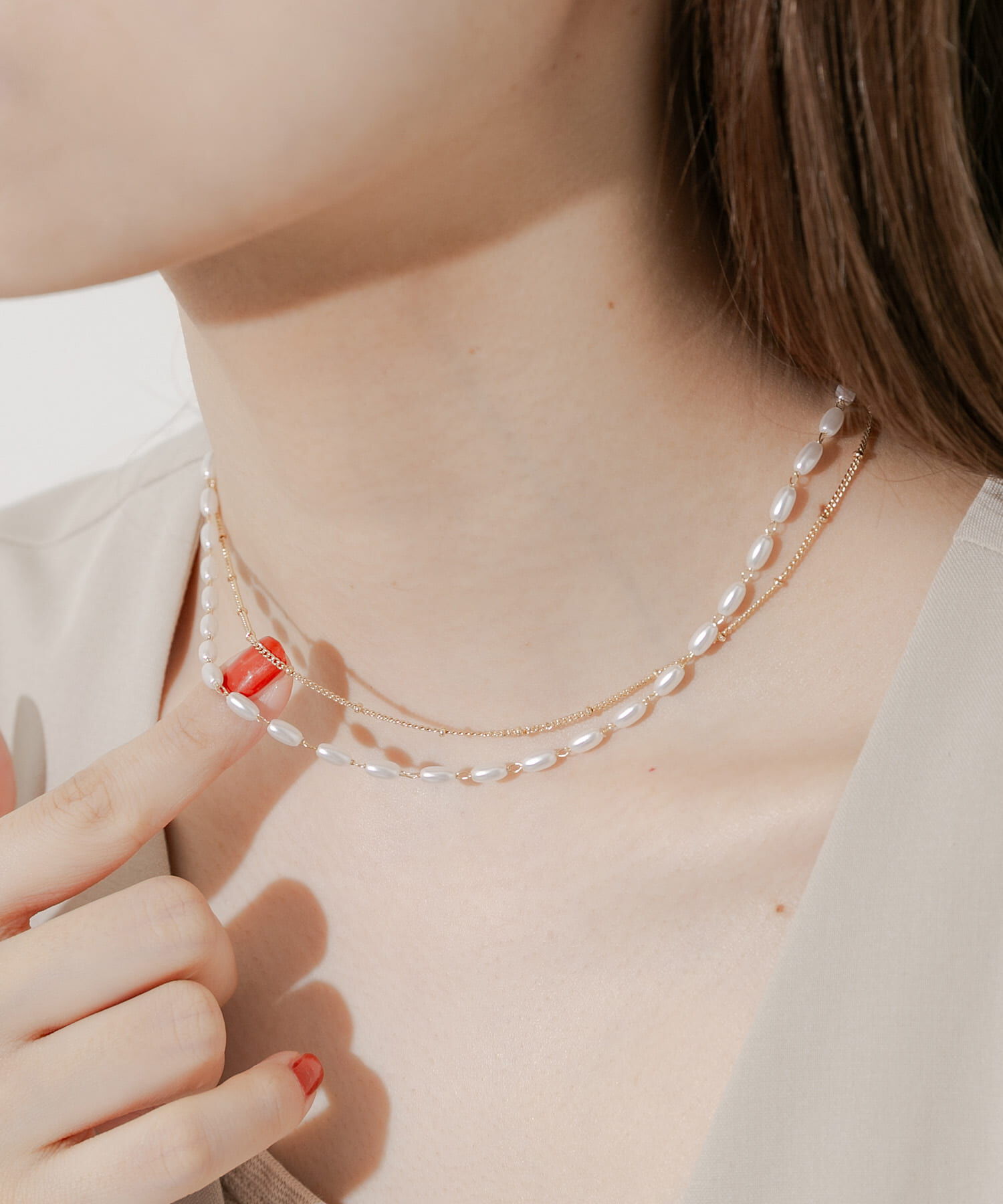 SMELLY「オーバルパール２セットネックレス」|ネックレス|