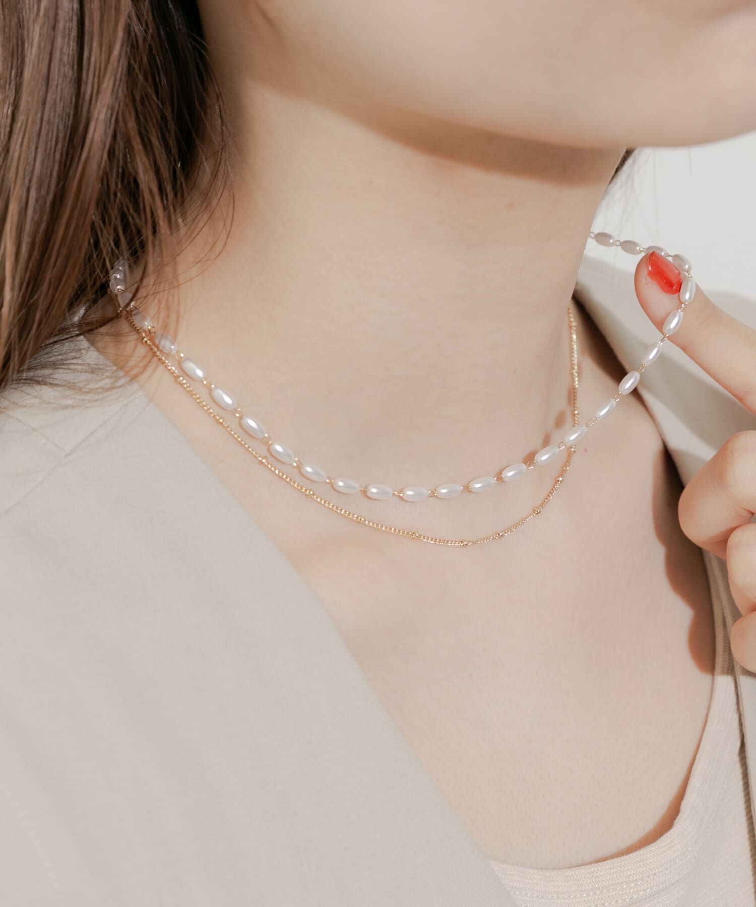 SMELLY「オーバルパール２セットネックレス」|ネックレス|