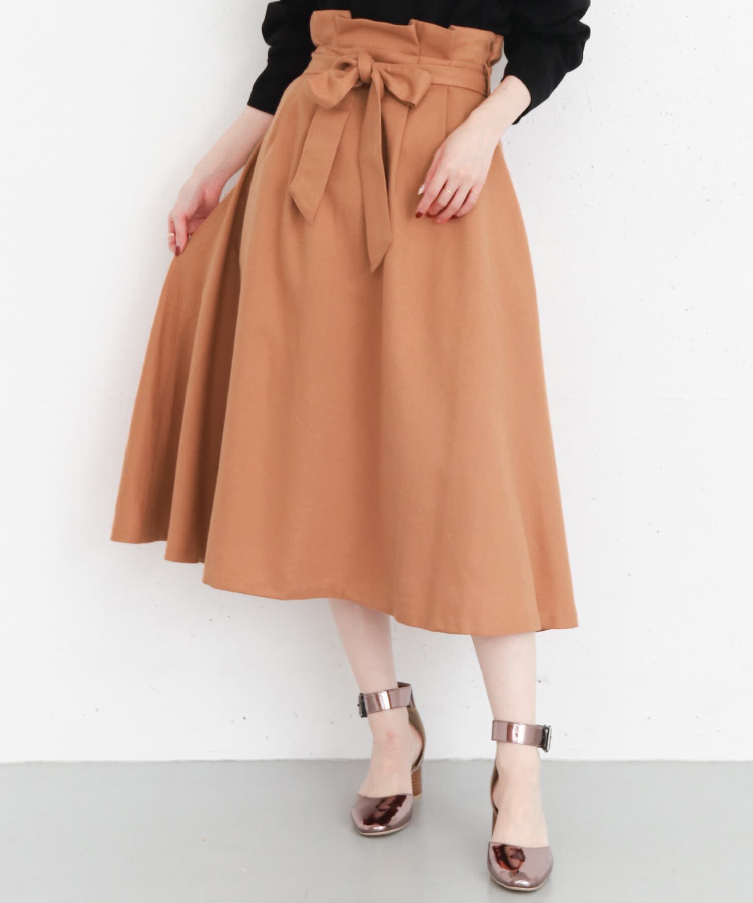  「ウエストリボンフレアスカート&there4;」|スカート|オレンジ