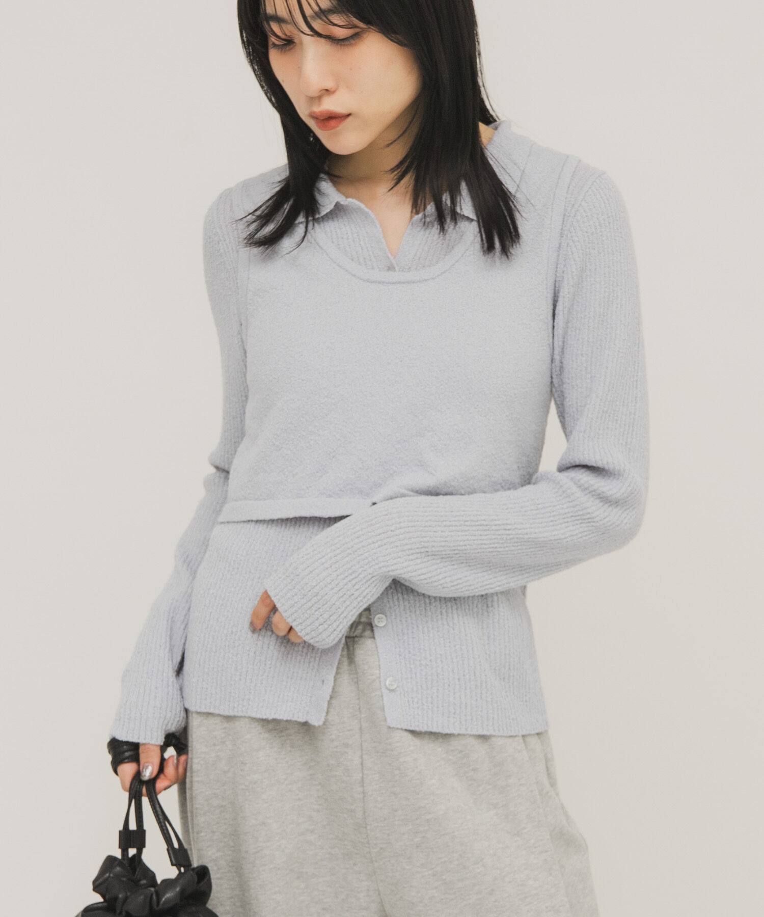  「『一部WEB限定カラー』ミニブークレレイヤードニットシャツ」|ニット・セーター|