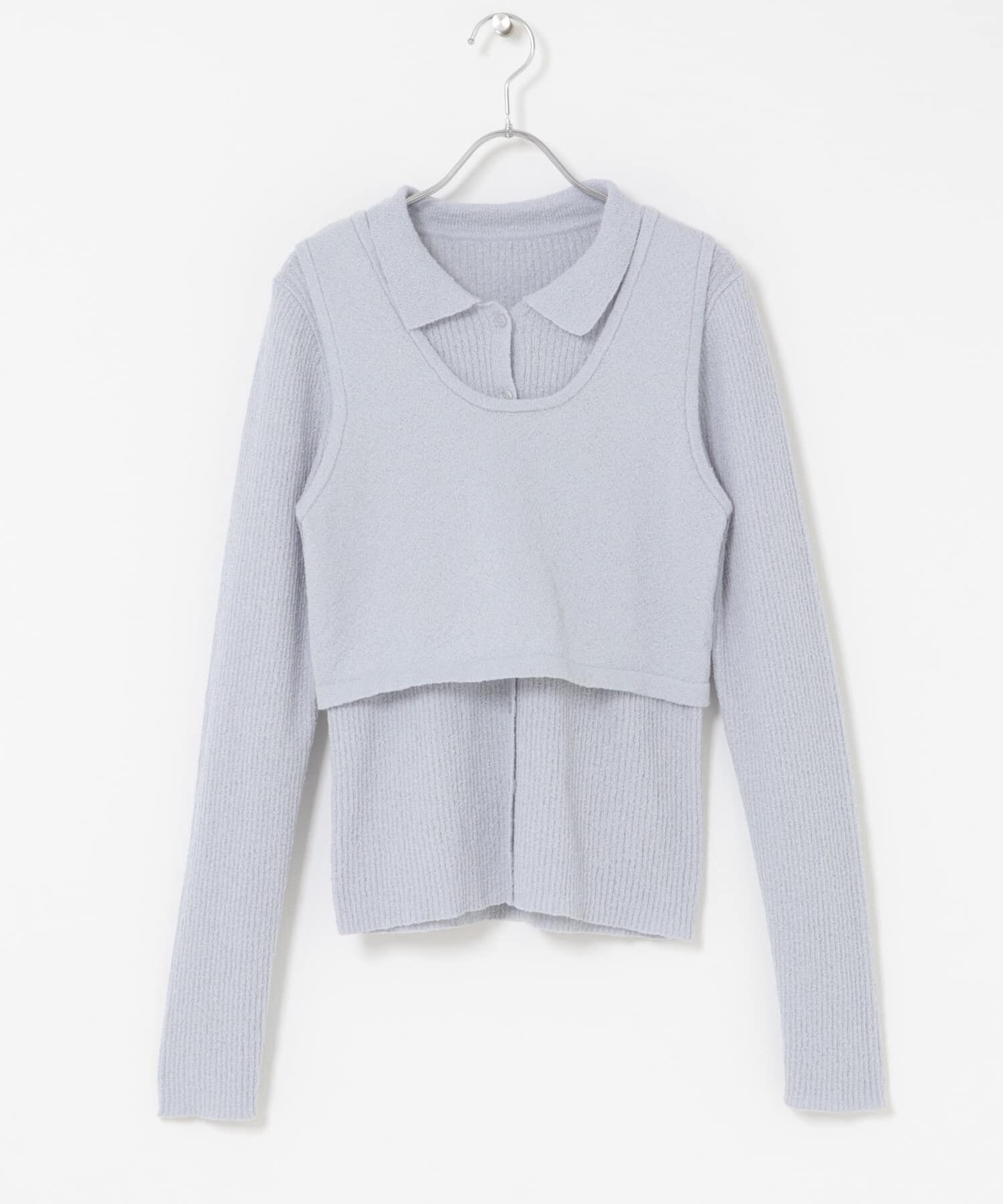  「『一部WEB限定カラー』ミニブークレレイヤードニットシャツ」|ニット・セーター|