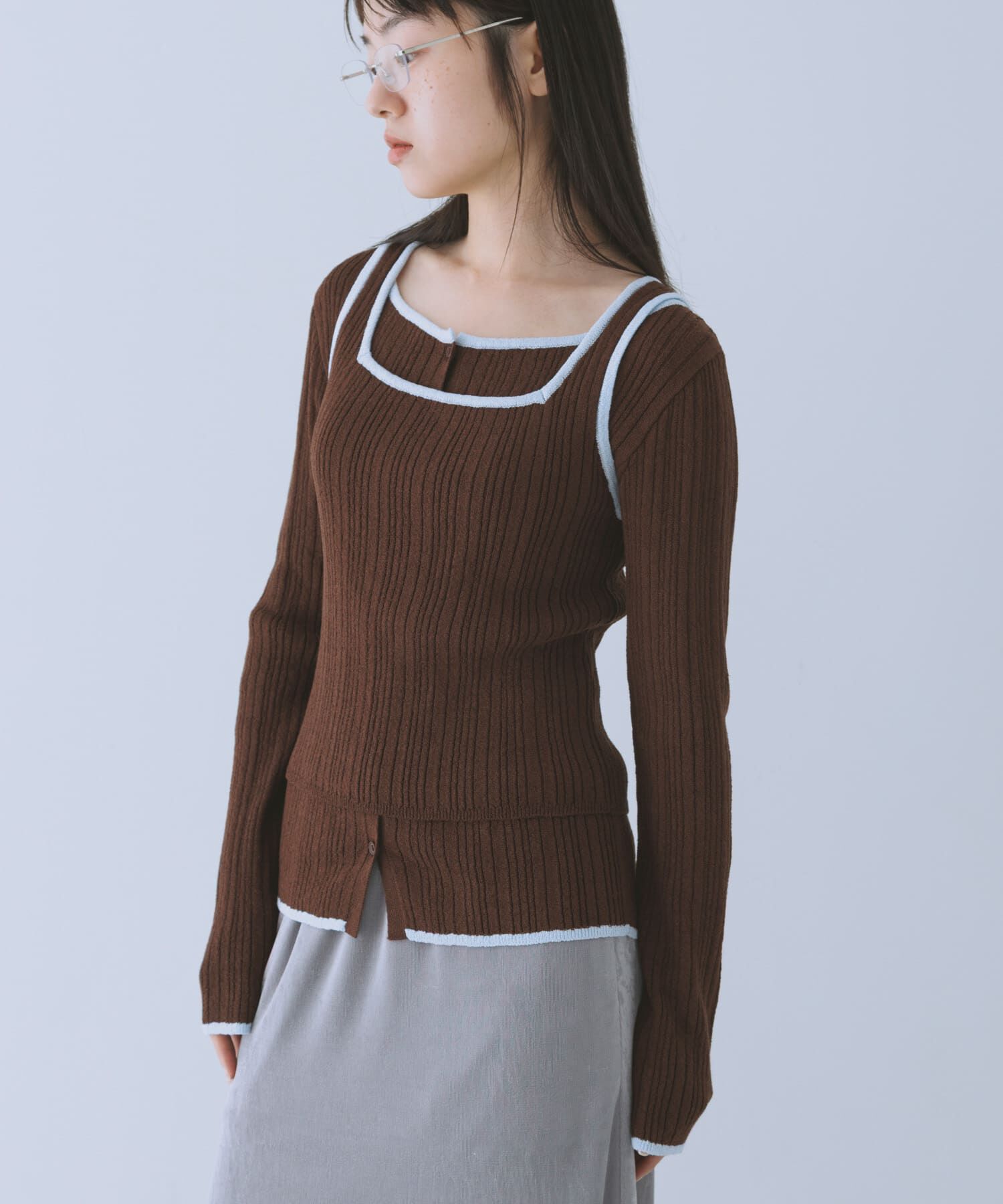  「2WAYタンクトップSETカーディガン」|ニット・セーター|ブラウン