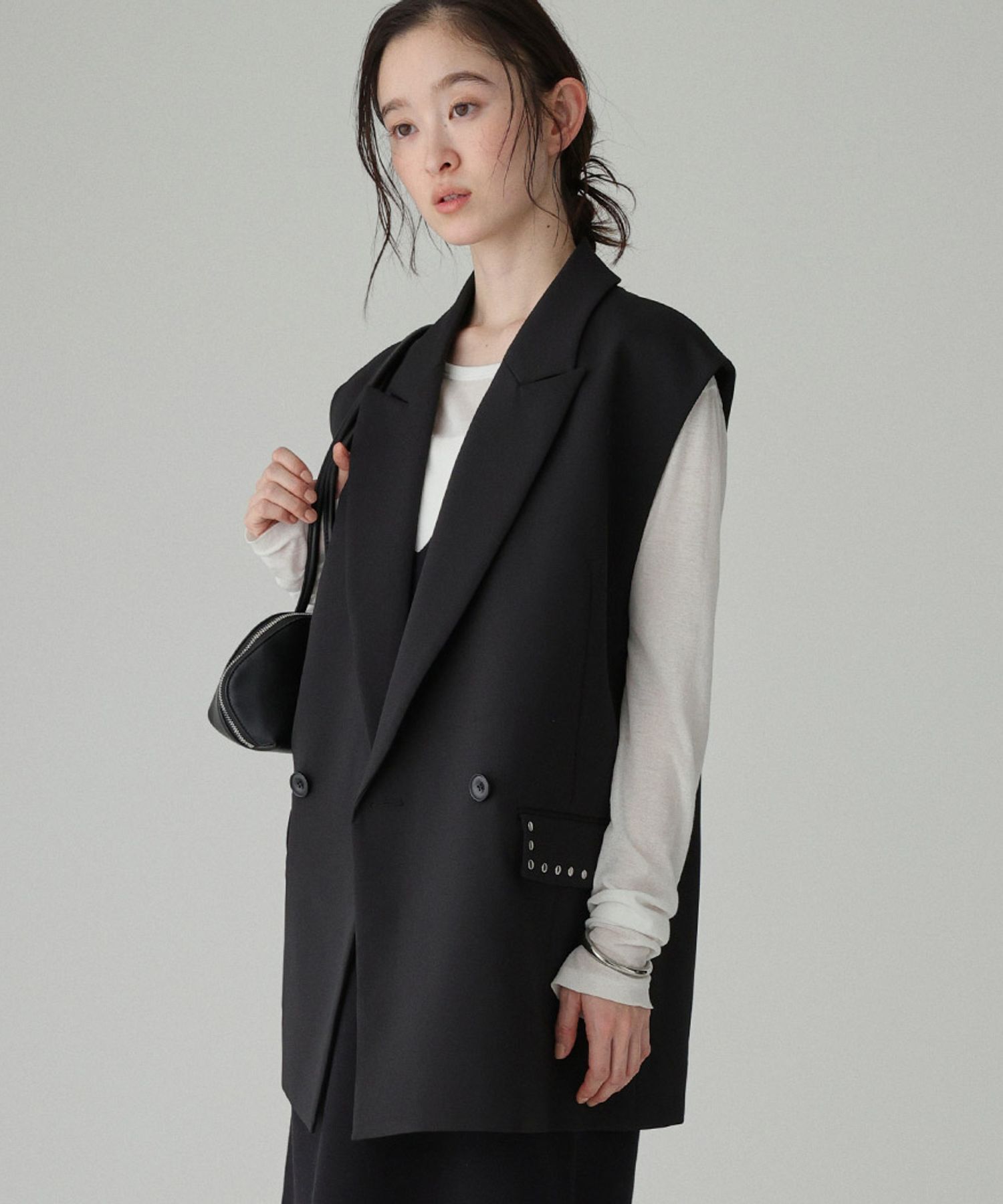 BABYLONE「ダブルクロスジレ」|ベスト・ジレ|ﾌﾞﾗｯｸ