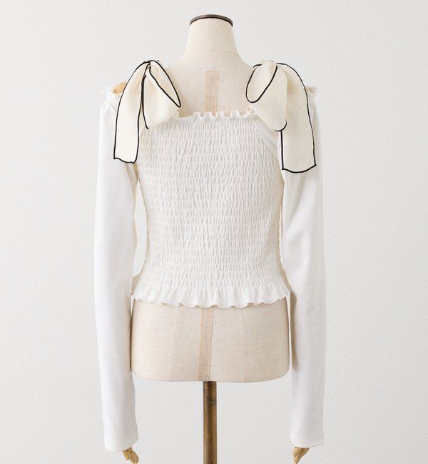  「肩リボンシャーリングトップス」|プルオーバー|