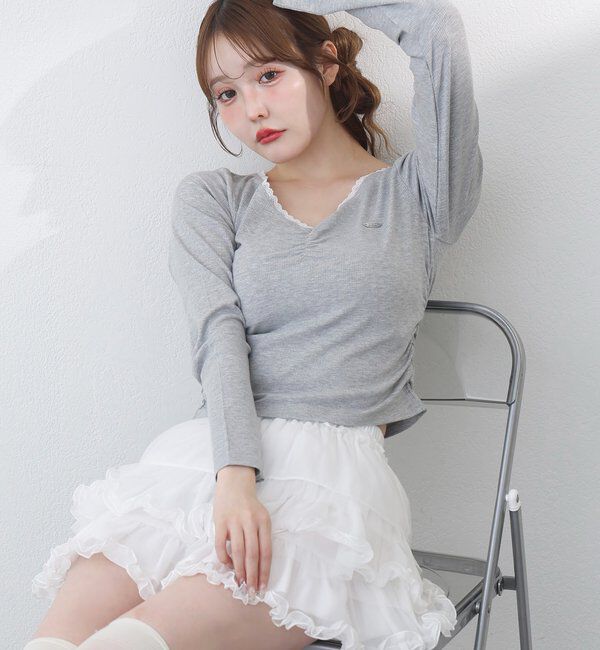  「プレート付きフロントギャザートップ」|プルオーバー|