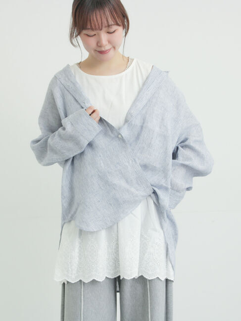 Samansa Mos2「リネンシャツ」|シャツ・ブラウス|ストライプ