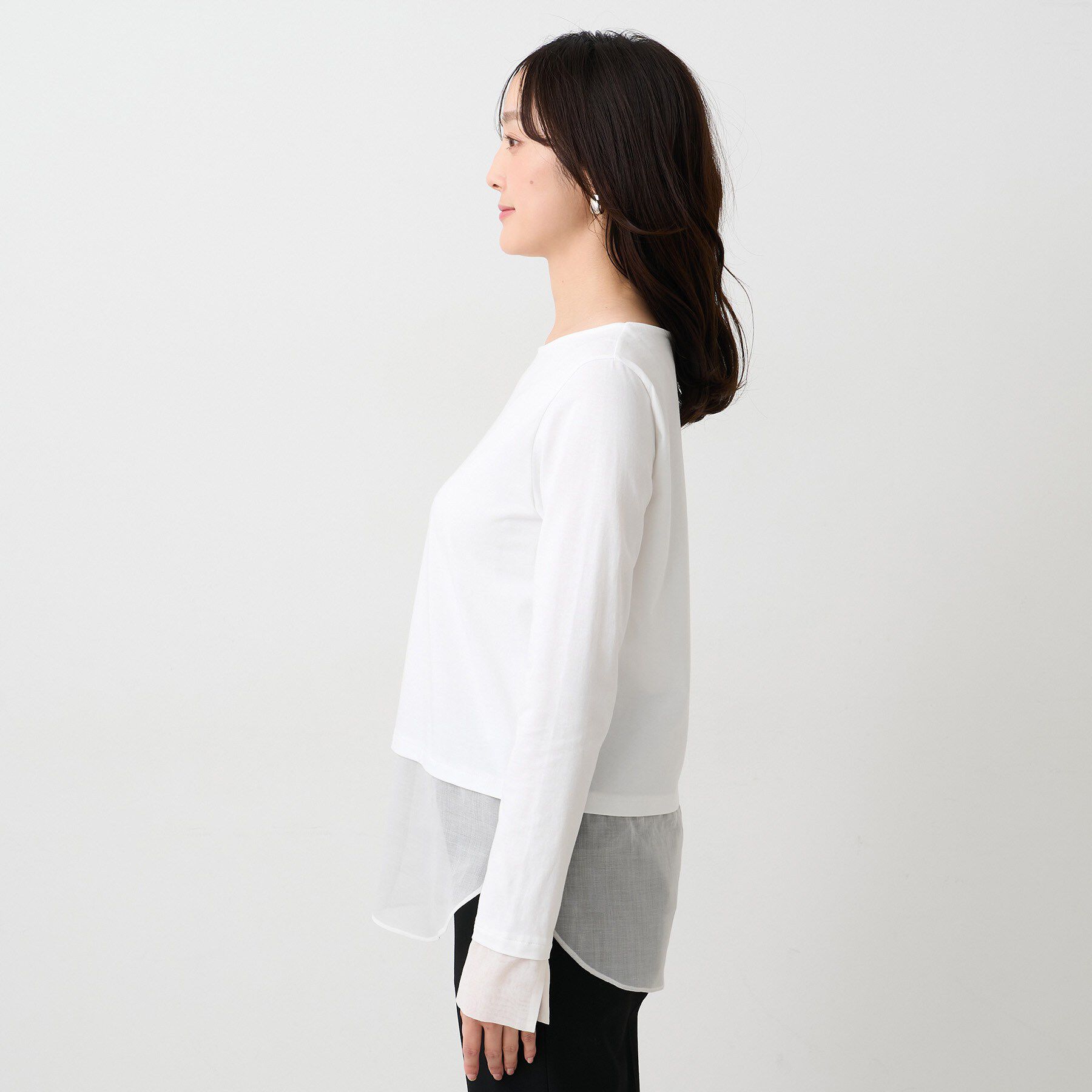 UNTITLED「【洗える/レイヤードTシャツ】シャツディテールレイヤードプルオーバー」|Tシャツ・カットソー|