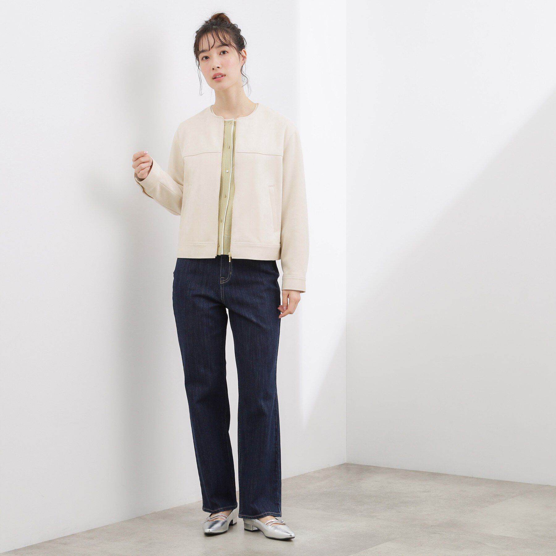 grove「スエードライク ノーカラーブルゾン」|ノーカラージャケット|