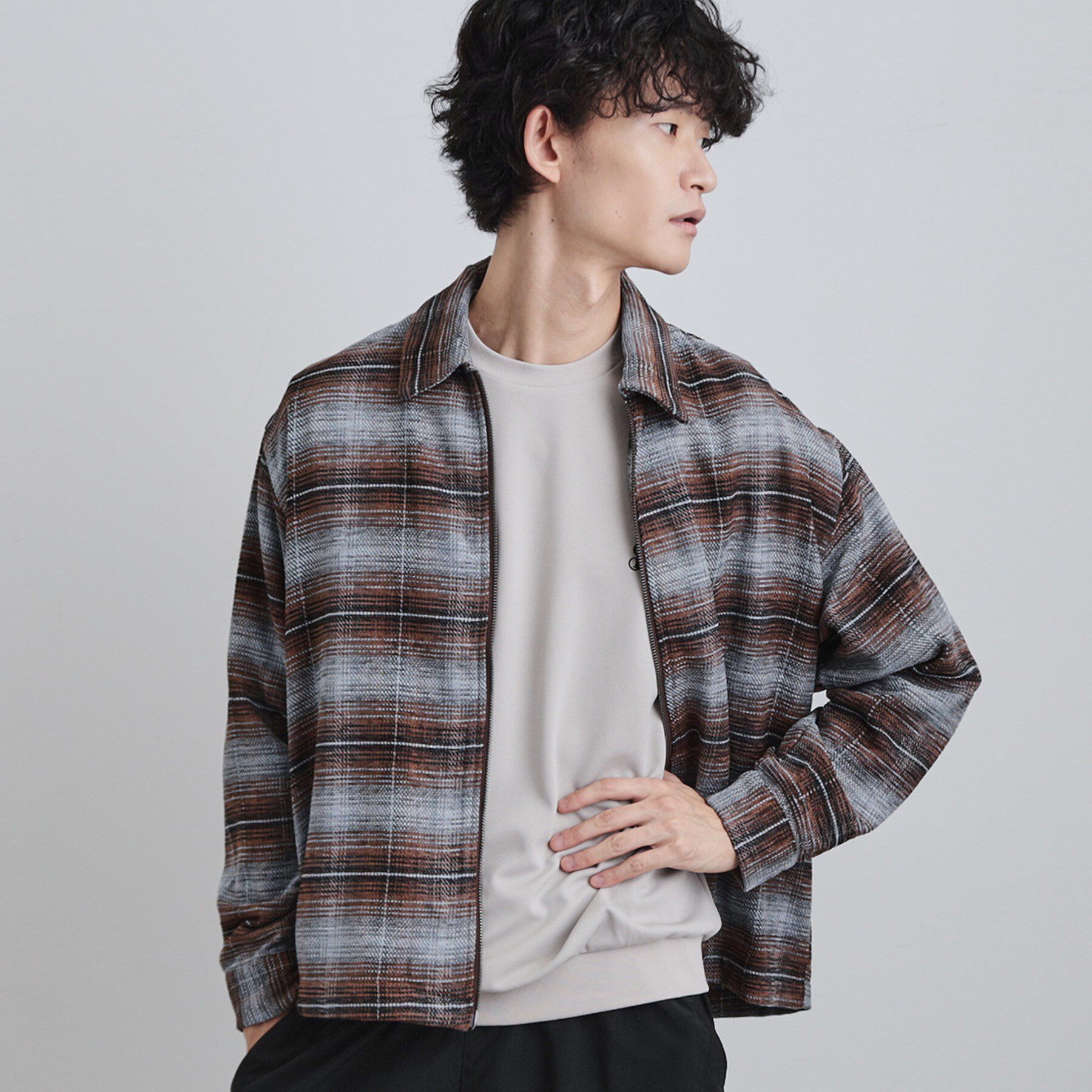 tk.TAKEO KIKUCHI「モールチェックZIPシャツ」|シャツ・ブラウス|ブラウン(043)