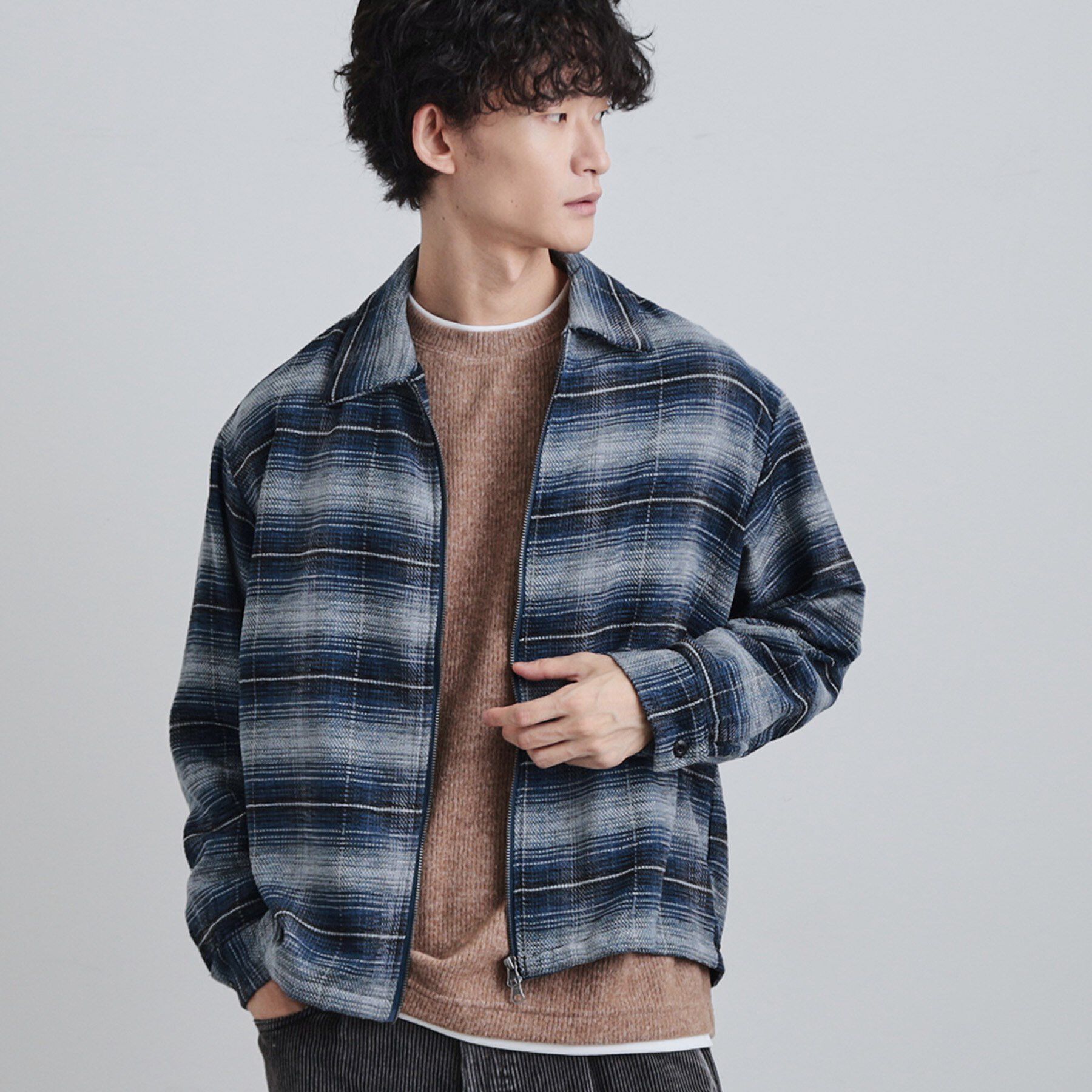 tk.TAKEO KIKUCHI「モールチェックZIPシャツ」|シャツ・ブラウス|ブルー(093)