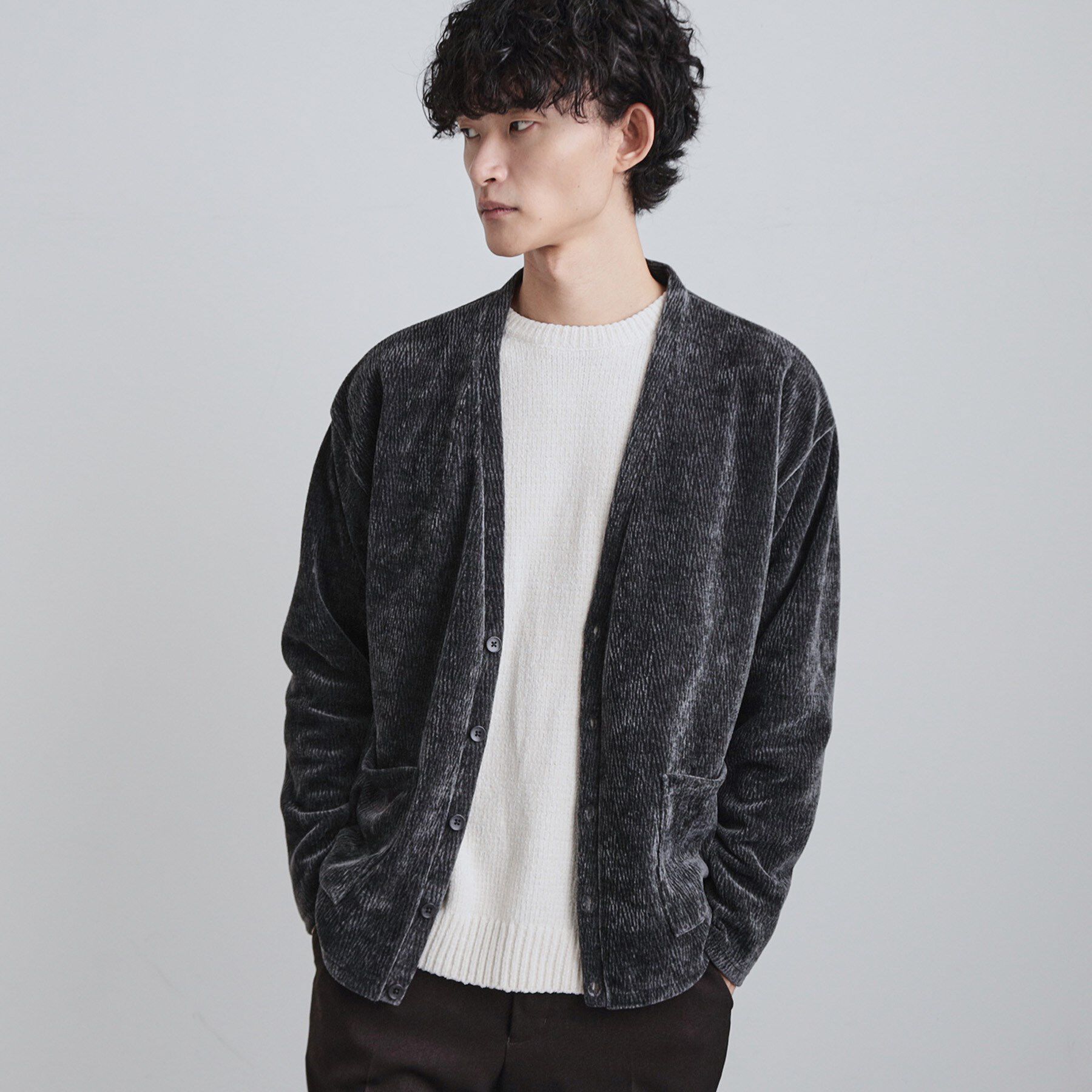 tk.TAKEO KIKUCHI「モールニットソーVカーディガン」|カーディガン|チャコールグレー(0