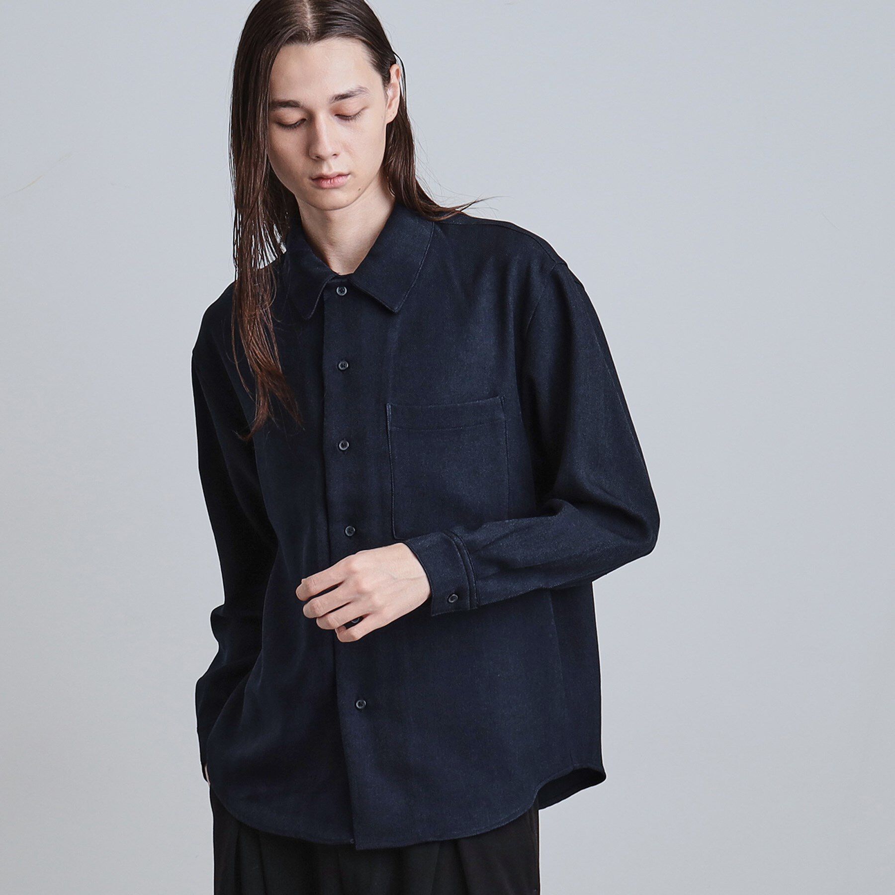 tk.TAKEO KIKUCHI「ウール調へリンボンシャツ」|シャツ・ブラウス|ネイビー(094)