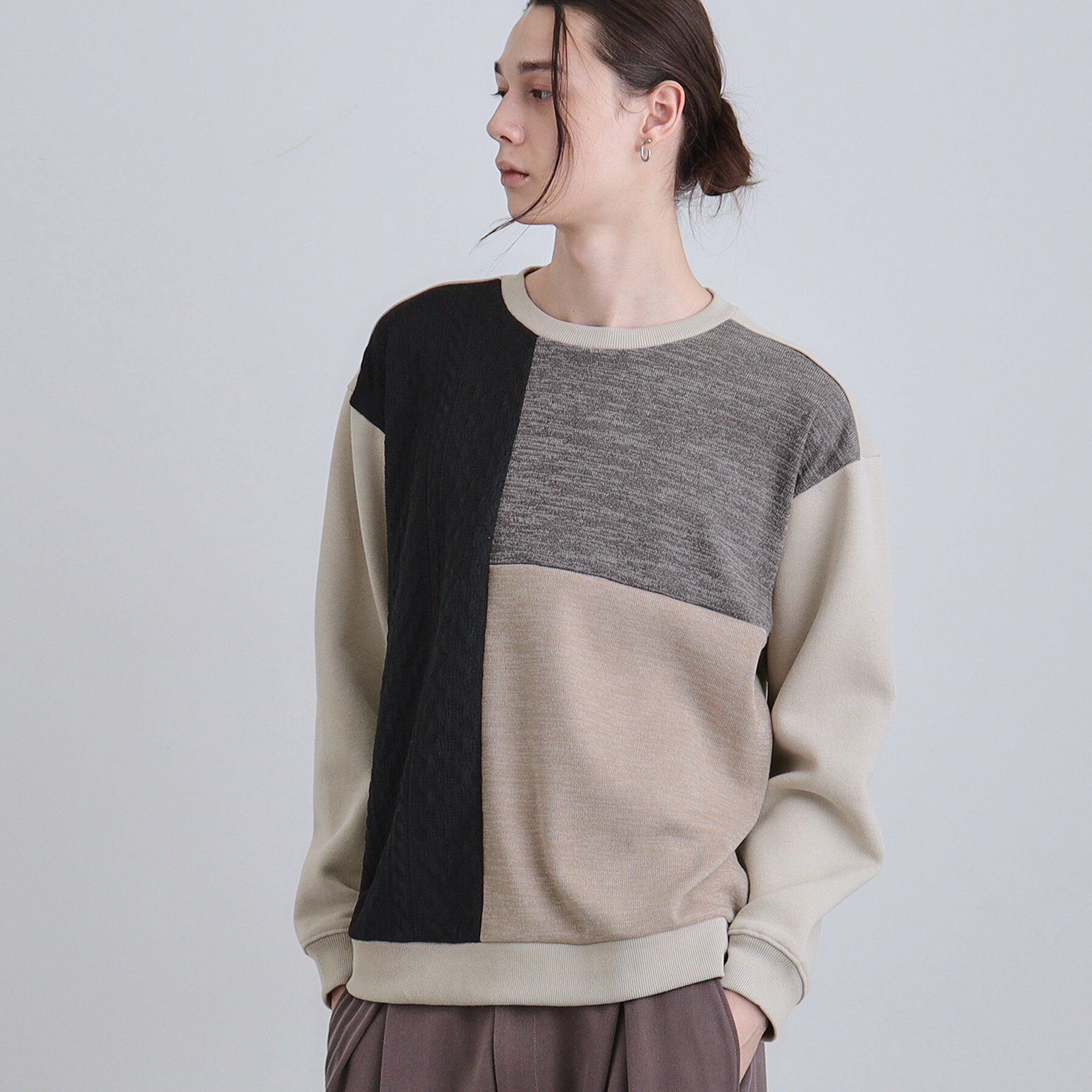tk.TAKEO KIKUCHI「切り替えニットソー」|Tシャツ・カットソー|グレージュ(050)