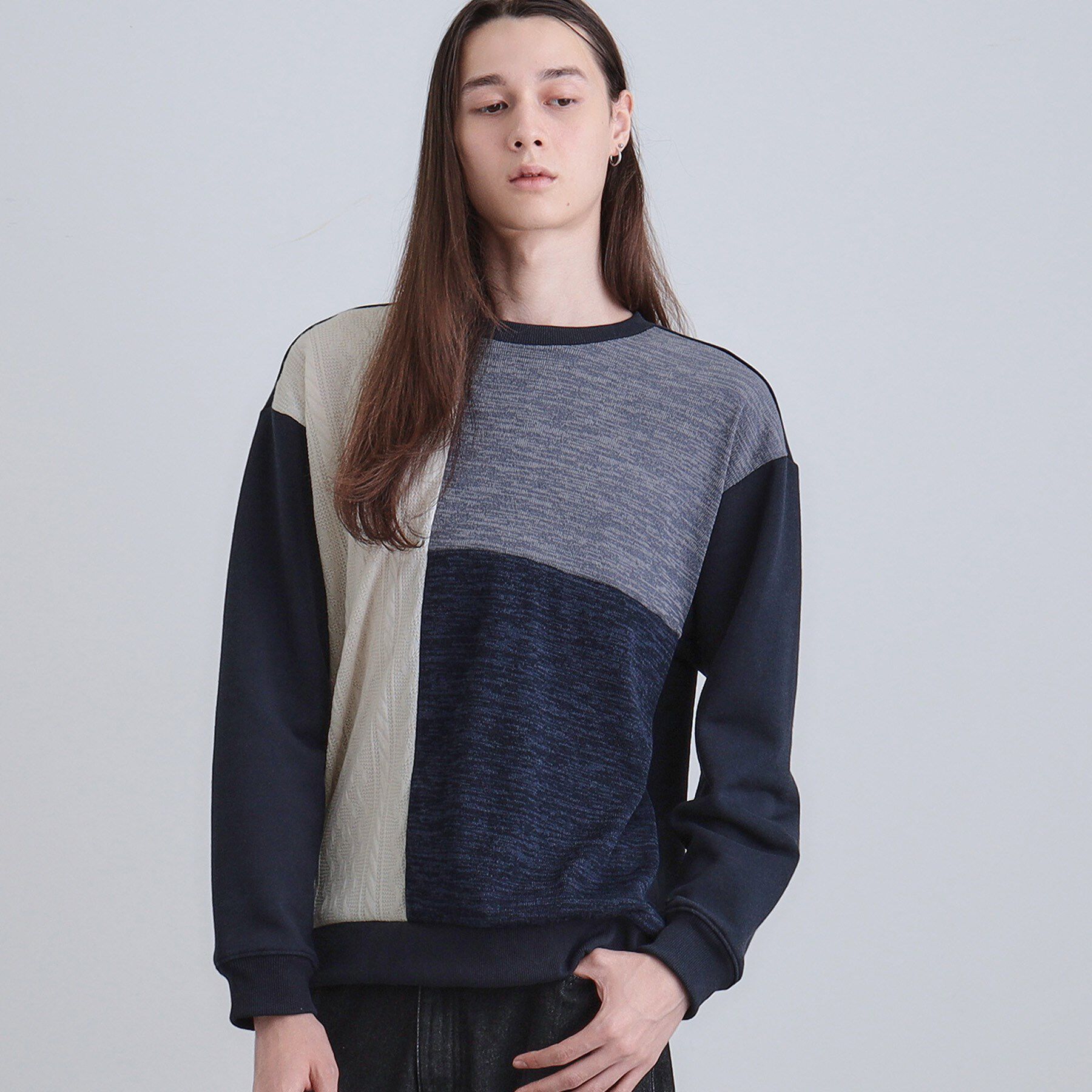 tk.TAKEO KIKUCHI「切り替えニットソー」|Tシャツ・カットソー|ネイビー(094)
